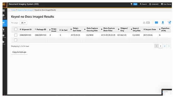 Rebuilt Keyed no Docs Imaged results: a clean table with paging, export and copy-to-lookup