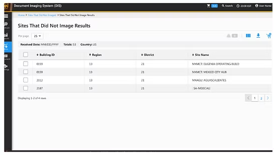 Rebuilt Sites That Did Not Image results: a filtered table of building IDs, regions and site names